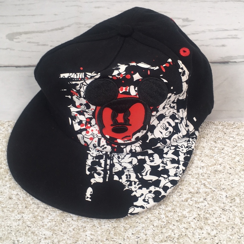 Disney Parks Kids Angry Mickey Mouse Baseball Hat Cap Black White Red Comics